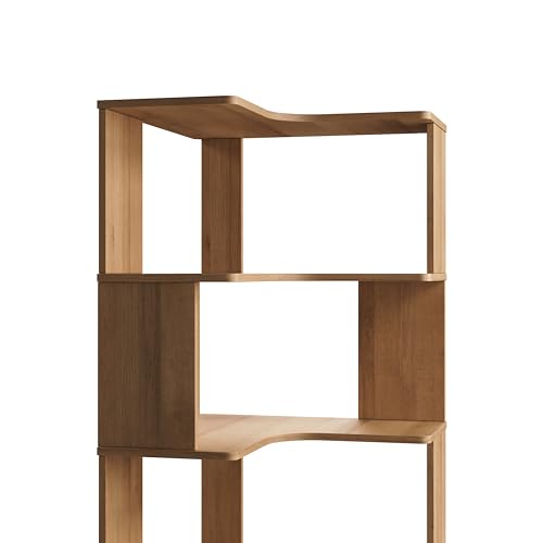 Prepac Nordik 6-Tier Natural Oak Modern Mid Century Corner Bookcase, 71.5" Extra Tall Corner Shelf with Storage, Multifunctional Freestanding Bookshelf for Home Office, Living Room, Bedroom Prepac