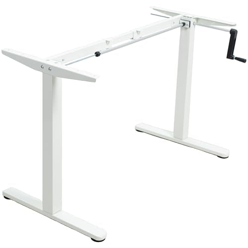 VIVO Compact Hand Crank Stand Up Desk Frame for 37 to 77 inch Table Tops, Ergonomic Standing Height Adjustable Base with Foldable Handle, White, DESK-M051MW VIVO