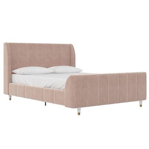 Little Seeds Valentina Kids' Full Upholstered Bed, Pink Velvet Little Seeds