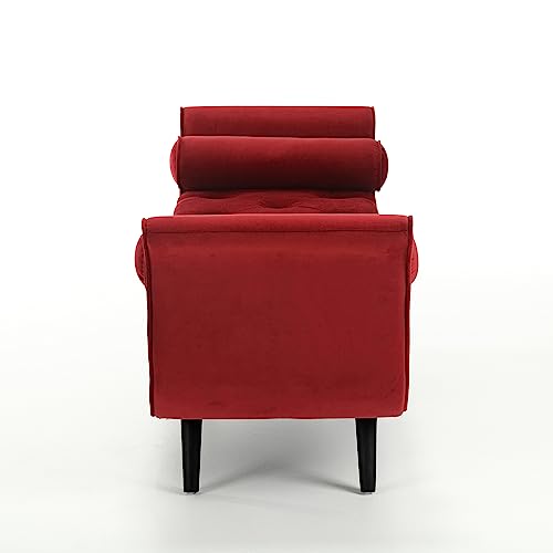 Hdxdkog Velvet Storage Bench for Bedroom End of Bed, 65" Upholstered Rolled Armed Button Tufted Stool Bench, Storage Ottoman Long Bench with with 2 Pillows for Entryway (Wine Red) Hdxdkog