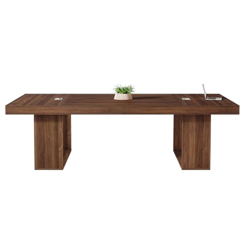 Tribesigns 8FT Conference Table for 10 People, 94.5" W Large Meeting Table with 2 Cable Grommet, Business Style Seminar Boardroom Podcast Tables for Conference Room, Brown Tribesigns