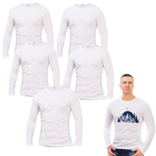 ORJ 5 pcs Sublimation Blank T-Shirts Round Collar Long Sleeve Adult White Polyester t Shirts(Small Long Sleeves) ORJ