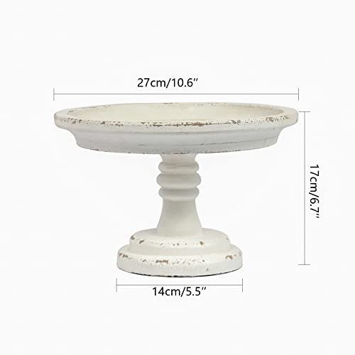 Rustic White Wood Pedestal Tray Stand for Table Decoration,Round Distressed Finished Cake Stand Dessert Table Display,Farmhouse Cake Stand Candle Holder Perfect for Weddings,Birthdays SOFE