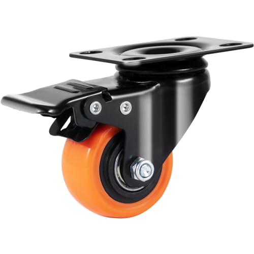 VEVOR Caster Wheels, 2-inch Swivel Plate Casters, Set of 4, with Security Dual Locking No Noise PVC Wheels, Heavy Duty 150 lbs Load Capacity Per Caster, Non-Marking Wheels for Cart Furniture Workbench VEVOR