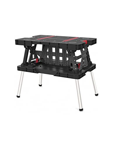 KETER 249137 Folding Workbench Portable Painted Tool Table with Integrated Handle 53 x 83 x 75.5 cm, Red-black Keter
