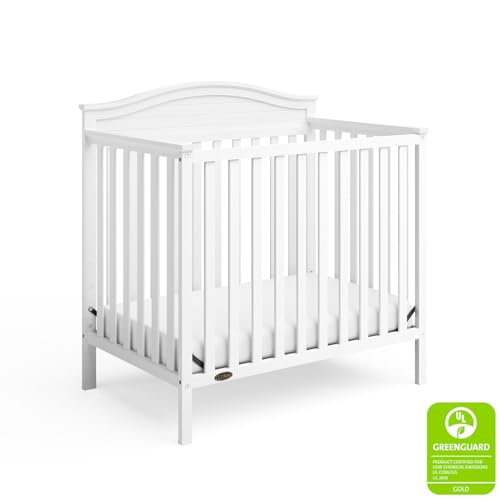 Graco Stella 4-in-1 Convertible Mini Crib with Bonus Mattress (White) – Includes Bonus 2.50 Inch Thick Mattress with Water-Resistant Cover, Converts to Twin Bed with Headboard and Footboard Graco