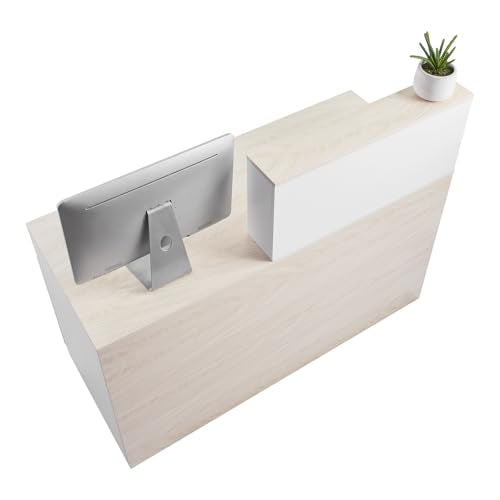 VEVOR Reception Desk, 55 Inch Rectangular Front Counter Table, Office Reception Counter with Lockable Drawer and Storage Cabinet, for Checkout, Lobby, Beauty Salon and Office, Natural VEVOR