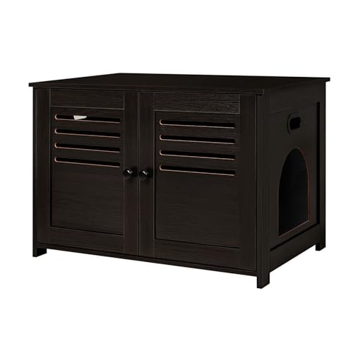 DINZI LVJ Litter Box Enclosure Furniture, Hidden Litter Box with Good Ventilation, Litter Box Cabinet, Wooden Cat Washroom Fit Most of Litter Box, Indoor Cat House, End Side Table, Espresso DINZI LVJ