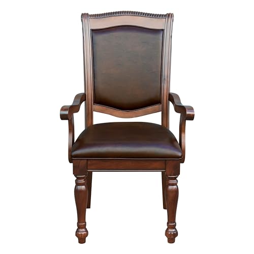 LOPOO Elegant Traditional Dining Armchairs Set of 2, Faux Leather Upholstered, Brown Cherry Finish LOPOO