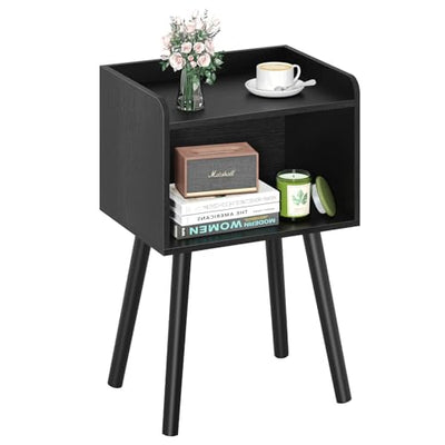 Yoobure Mid Century Modern Nightstand for Small Spaces - Small Side Table with Storage Shelf, Wood End Table Night Stand, Vintage End Tables Living Room, Minimalist Side Tables for Bedroom Dorm Office