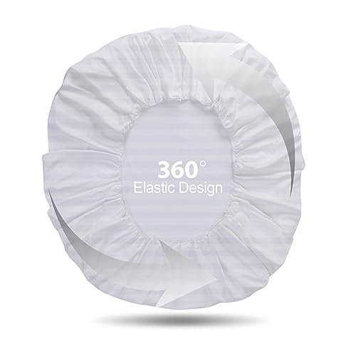 100% Egyptian Cotton Fitted Sheet King Size, 600 Thread Count, Single Fitted Sheet Only,16" Deep Pocket Sheet, Soft & Elastic Sateen Weave Bottom Sheet for Hotel & Home (White-Stripe, King) Zaizaihome