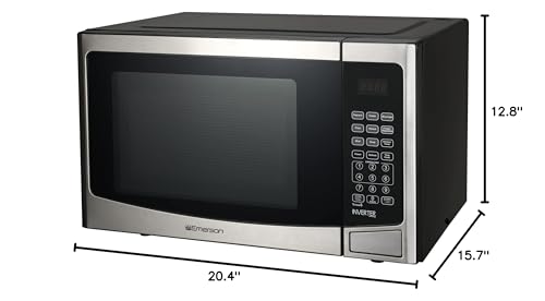 Emerson MWI1212SS Countertop Microwave Oven with Inverter and Button Control, LED Display 1000W 10 Power Levels, 8 Auto Menus, Glass Turntable and Child Safe Lock, 1.2 Cu. Ft, Stainless Steel Emerson