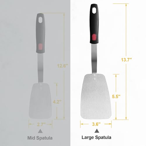 Stainless Steel Flexible Spatula Solid Turner, XiaoZu Thin Metal Spatula for Cast Iron Skillet, Thin Blade and Heat Resistant Silicone Handle, Great for Egg, Cookie, Meat, Crep, Large XiaoZu