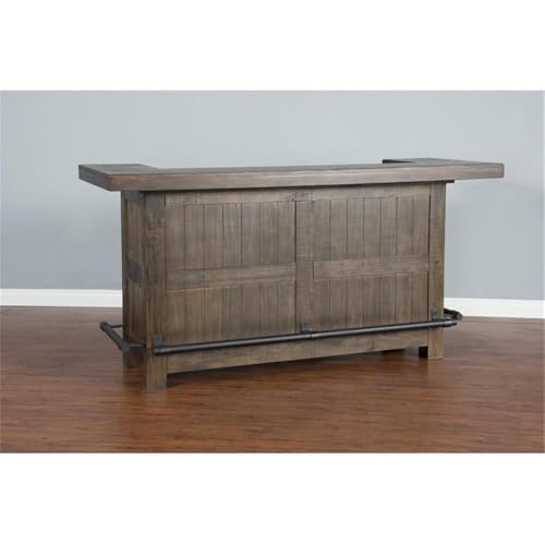 Pemberly Row 80" Farmhouse Transitional Wood Home Bar Unit Cabinet Set with Stemware Rack, Wine Storage for Dining Room Kitchen in Tobacco Leaf Pemberly Row