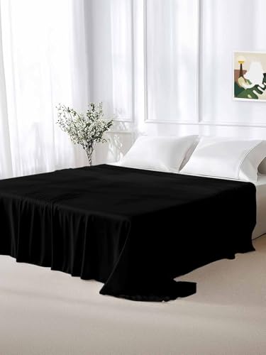 Top Sheet Twin XL Bedding Flat Sheet Only, Solid Art Minimalist Pure Black Microfiber Bed Sheets Soft Breathable Bedding Flat Sheets, Plain Single Dark Color Hotel Luxury Top Sheets Chees D Zone