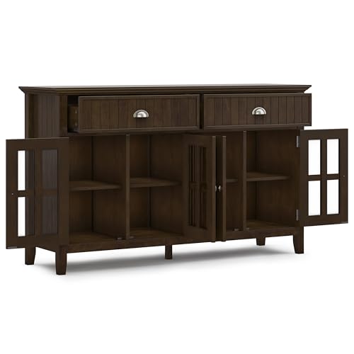 SIMPLIHOME Acadian SOLID WOOD and Pine Rectangle Transitional Large Sideboard Buffet for The Dining Room and Kitchen, 60 inch, Brunette Brown SIMPLIHOME