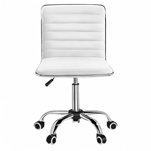 Furmax Vanity Office Desk Chair with Wheels, Armless Small Cute Leather Makeup Computer Task Chair Adjustable Height 360° Swivel (White) Furmax
