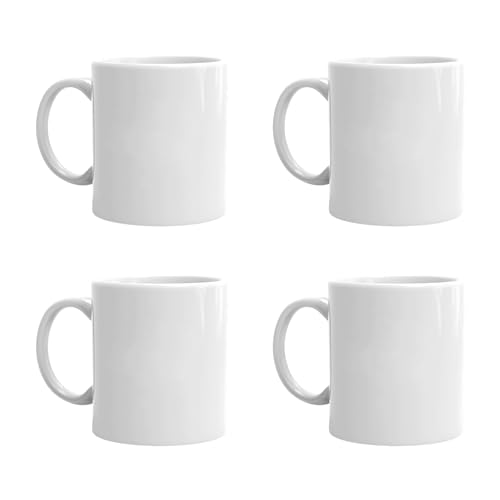 Smilatte 16 OZ Sublimation Porcelain Coffee Mugs, Classic Blank Ceramic Cup with Large Handle for Tea Latte Cappuccino, Set of 4, White Smilatte