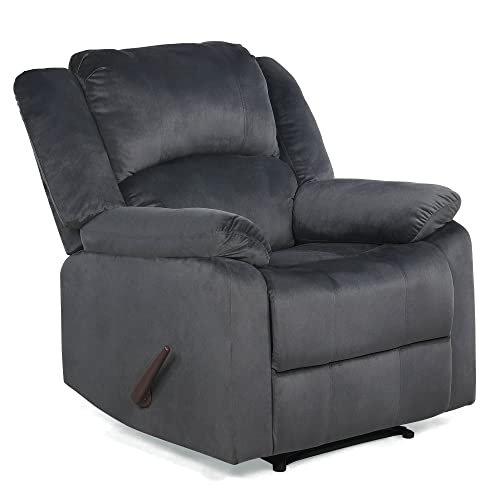 Relax-A-Lounger Preston 33.5" Manual Pull-Handle Recliner, Traditional Overstuffed, Pocket Coil Comfort, Black Metal Base Legs, Soft Microfiber Fabric, Steel Gray