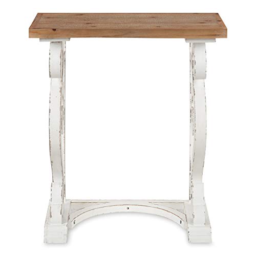 Kate and Laurel Wyldwood Rustic French Solid Wood Side Table, 24" x 14" x 12.75", White and Rustic Brown, Chic Farmhouse Inspiration, Natural Wood Top Kate and Laurel