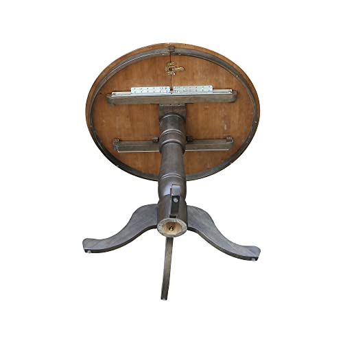 IC International Concepts 36" Round Top Pedestal 12" Leaf-35.3" H-Counter Height Dining Table, Hickory/Washed Coal IC International Concepts