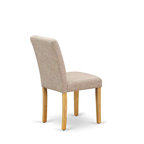 East West Furniture AVAB5-OAK-04 5 Piece Dining Room Table Set Includes an Oval Kitchen Table with Butterfly Leaf and 4 Light Tan Linen Fabric Parson Dining Chairs, 42x60 Inch, Oak East West Furniture