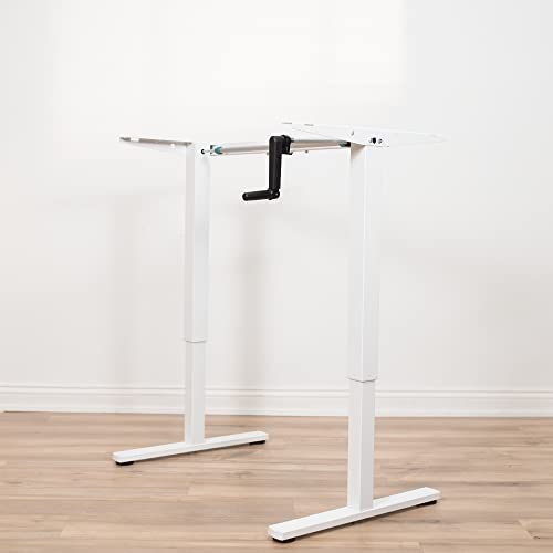 VIVO Compact Hand Crank Stand Up Desk Frame for 37 to 77 inch Table Tops, Ergonomic Standing Height Adjustable Base with Foldable Handle, White, DESK-M051MW VIVO