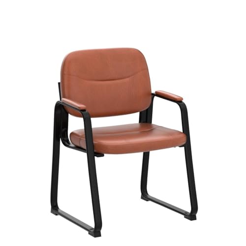 CLATINA Waiting Reception Chairs No Wheel, Leather Guest Chair with Padded Arms, Modern Brown Office Desk Chairs with Sled Base for Office Meeting Conference Room Lobby Home Living Room (4 Pack) CLATINA