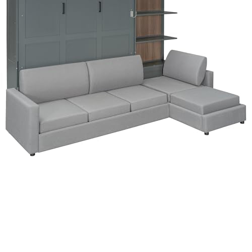 Ball & Cast Murphy Bed Queen Size Wall Bed with Sofa,Wood Murphy Bed,Platform Bedfram Chest can be Folded,Hideaway Cabinet w/Shelves and Slat Support,Space-Saving Furniture for Study,Office,Gray Ball & Cast