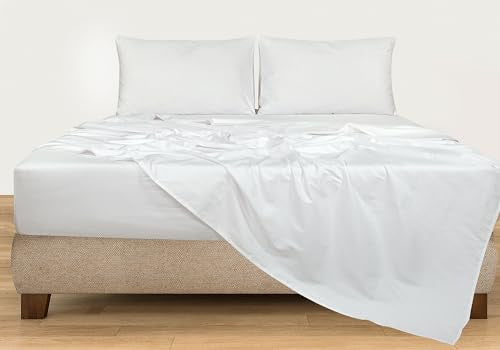 Royale Linens 300 Thread Count 100% Long Staple Combed Cotton Stripe Sheet Set - 4 Piece Queen Bed Sheets - 1 Fitted, 1 Flat & 2 Pillow cases - Soft Cool & Crisp Sheet Set (Queen, Narrow Stripe White) ROYALE LINENS