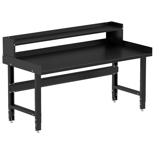 Borroughs 72" Adjustable Workbench, Steel Heavy-Duty Workstation with Ledge Shelf & Edge Guards, 2000 LB Capacity Worktable for Workshop, Garage, School, Office, Home, 72" W x 28" D Borroughs