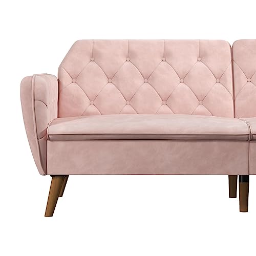 Novogratz Tallulah Memory Foam Futon, Convertible Couch, Pink Velvet Novogratz