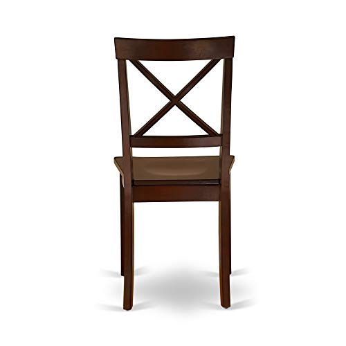 East West Furniture DLBO5-MAH-W 5-Piece Dining Table Set - 4 Dining Room Chairs with Wooden Seat - A Lovely Kitchen Table with Two 9-inch Drop leaves East West Furniture