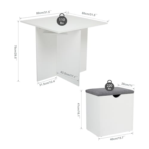 Mondeer 5-Piece Dining Table Set, Small Kitchen Table Set with 4 Stools Compact Space-Saving for Dining Room Kitchen Modern (White and Grey) Mondeer