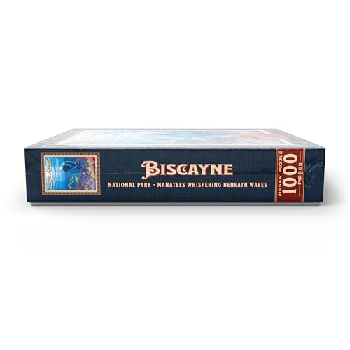 MyPuzzle Biscayne National Park - Manatees Whispering Beneath, Vintage Travel Poster - Premium 1000 Piece Jigsaw Puzzle for Adults MyPuzzle.com