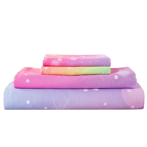 ADASMILE A & S Rainbow Fitted Bed Sheet for Kids 4 Pieces Rainbow Sheets Queen for Girls Pink Glitter Tie Dye Pastel Bed Set (1 Flat Sheet + 1 Deep Pocket Fitted Sheet and 2 Pillowcases) Bedroom Decor ADASMILE A & S