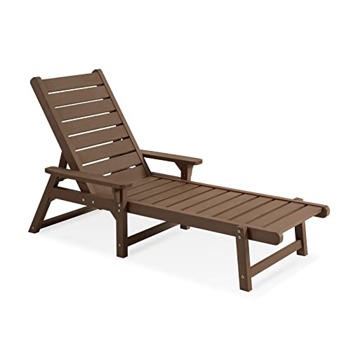 ACUEL Chaise Lounge, Poly Lumber, Outdoor Lounge Chair with Adjustable Backrest, Sturdy Weather Resistant Waterproof Fade Proof, for Poolside Patio Garden(Brown)