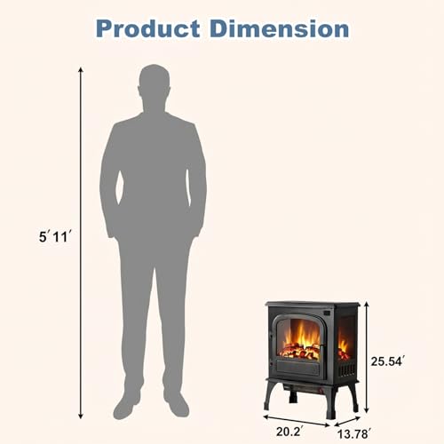 DUMOS Electric Fireplace Heater, 26” Freestanding Electric Fireplace Stove with 3D Flame Effect & Remote Control, Stylish Stove for Home with Safety Features, Adjustable Heat & 12H Timer, Charcoal DUMOS