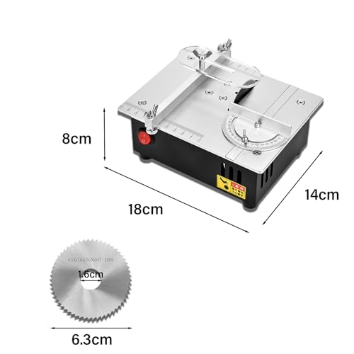 Precision Mini Electric Table Saw, DIY Hobby Handmade Woodworking Bench Cutting Machine Adjustable Cut Depth Small Desktop Saw for Miniature Wood Craft Billowvolve