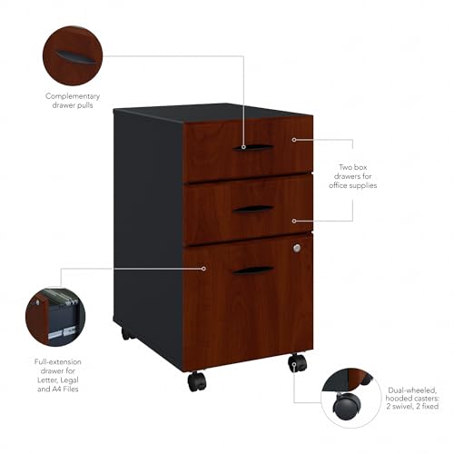 Bush Business Furniture Series A 3 Drawer Mobile File Cabinet in Hansen Cherry & Galaxy - Assembled, Rolling Document Storage for Home or Professional Office Bush Business Furniture