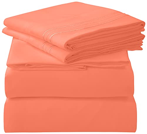 ROYALE LINENS 3 Piece Twin Sheets Set - Soft Brushed 1800 Microfiber Bedding - 1 Fitted and 1 Flat Sheet, 1 Pillow case - Wrinkle Free & Fade Resistant - Hotel Luxury Bed Sheets Set (Coral, Twin) ROYALE LINENS