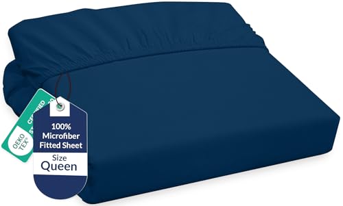 Royale Linens Fitted Sheet Queen - Ultra Soft 1800 Brushed Microfiber - Hotel Luxury Bottom Sheets - Wrinkle Free & Fade Resistant - Deep Pocket Fitted Sheet Only (Queen, Navy) ROYALE LINENS