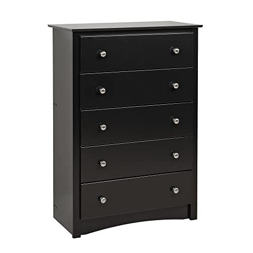 Prepac Sonoma Superior 5-Drawer Chest for Bedroom - Spacious and Stylish Chest of Drawers, Measuring 17.75"D x 31.5"W x 44.75"H, In Black Finish Prepac