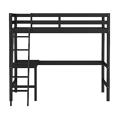 Hillsdale Caspian Black Solid Wood Twin Loft Bed with Built-In Desk for Kids Hillsdale