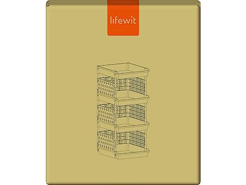 Lifewit Plastic Stackable Storage Baskets, 4 Tier Stacking Bins 13.8"D x 11.8"W x 28.3"H, Large Capacity Multi-Functional Containers Shelves for Pantry, Playroom, Kitchen and Bedroom, 1 Pack, Black Lifewit