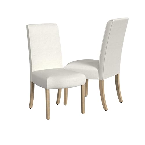 HomePop Scalloped Detail Dining Chair|Upholstered Parsons Dining Chairs |Decorative Home Furniture, Cream Textured Woven (Set of 2) HomePop
