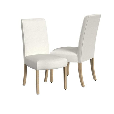 HomePop Scalloped Detail Dining Chair|Upholstered Parsons Dining Chairs |Decorative Home Furniture, Cream Textured Woven (Set of 2)