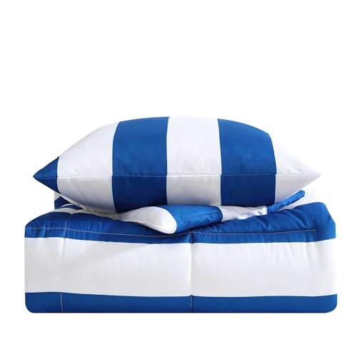 Nautica Kids - Full/Queen Comforter Set, Soft Toddler Bedding with Matching Shams & Throw Pillow, Ideal Boy Room Essentials (Huck Stripe Blue, Full/Queen) Nautica