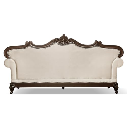Furniture of America Adelaide Traditional Upholstered Sofa Set with Rolled Armrests, Wooden Loveseat and Comfortable Couch for Living Room, Office, 2-Piece Set, Dark Cherry/Beige Furniture of America