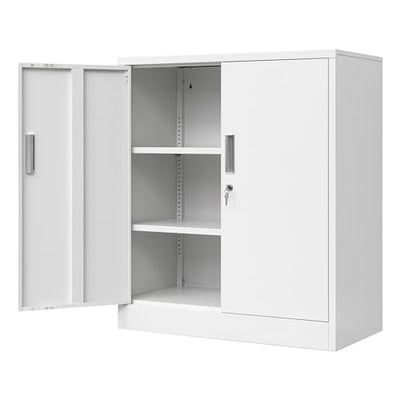 iDEKAI Metal Storage Cabinet with Lock, 36" Garage Storage Cabinets with 2 Lockable Doors and 2 Adjustable Shelves,Tall File Cabinet, Tool Cabinet for Office,Home,Garage,Gym,School (White)